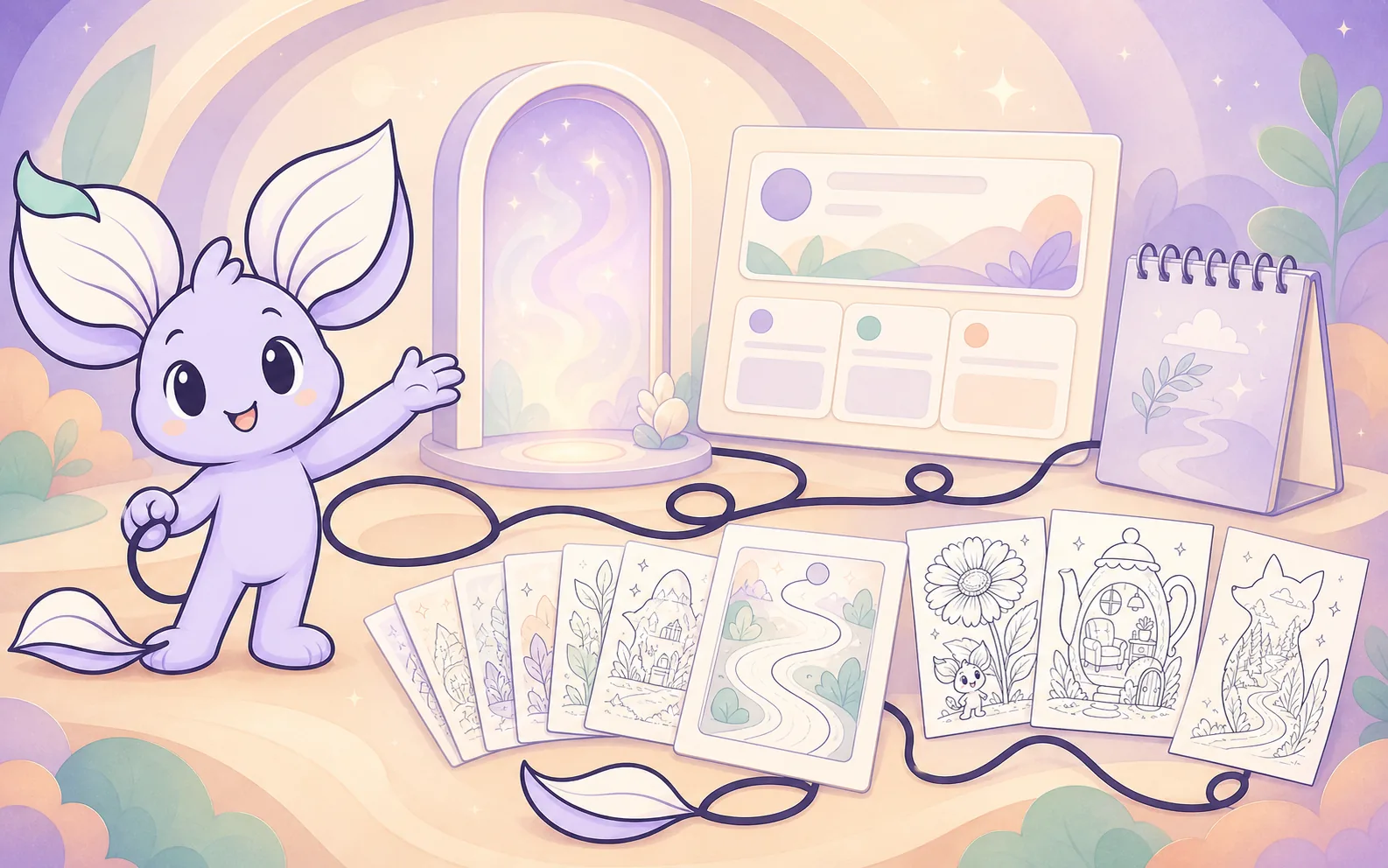 Nilo presents the LineSaga assistant, dashboard, idea cards, guide and sample gallery