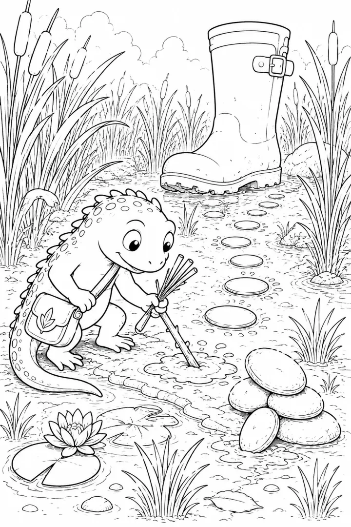 Hedgehog hero climbs around the enormous boot during the story journey