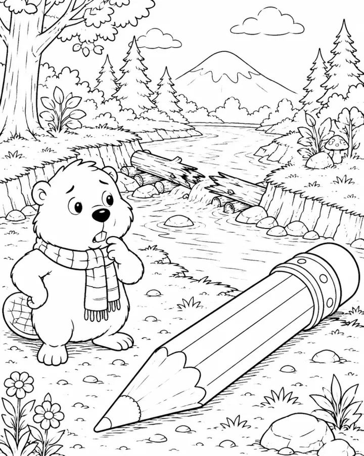 Tiny hamster moves the giant pencil through a distinct middle-story scene