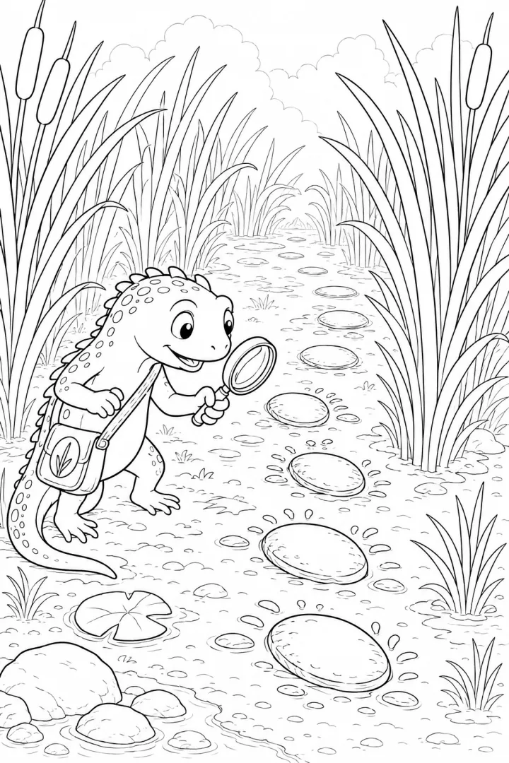 A small hedgehog begins a connected coloring adventure beside an enormous weathered boot