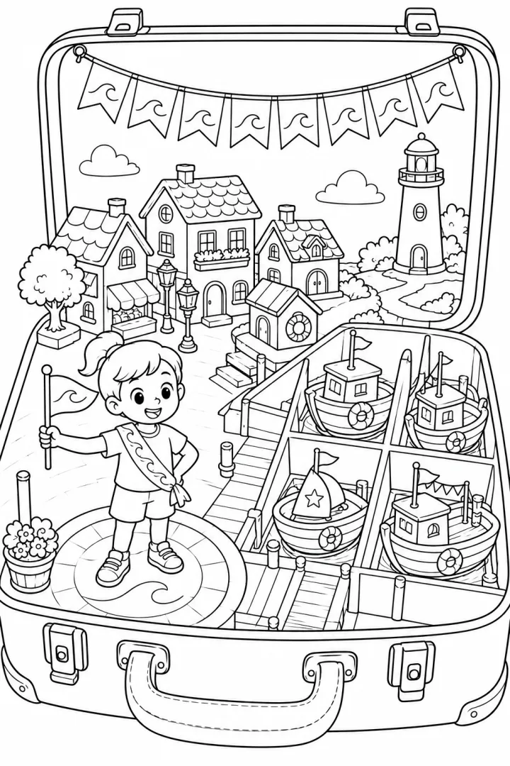 A familiar suitcase opens into a connected miniature village with several activity zones